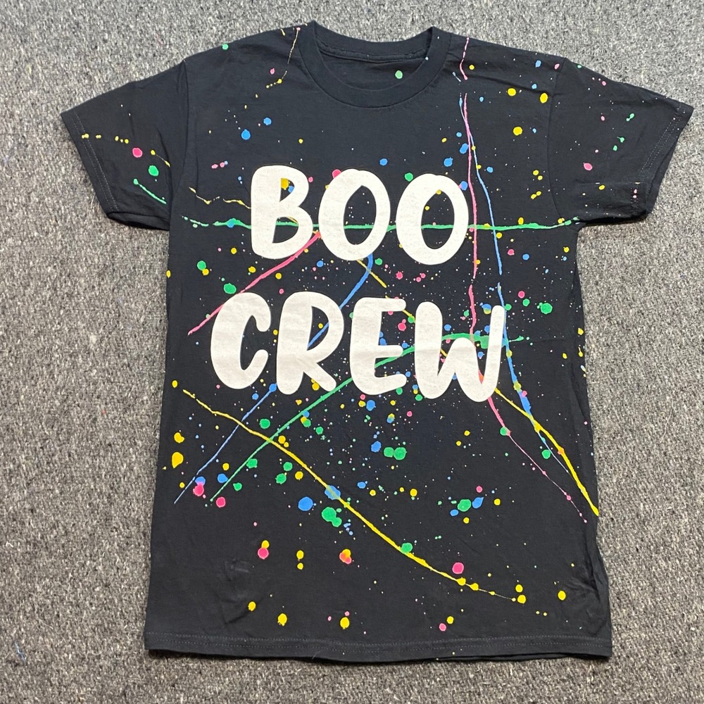 Bless Your Heart Boo Crew Shirt Sz S Men Black Neon Paint Splatter Halloween 90s